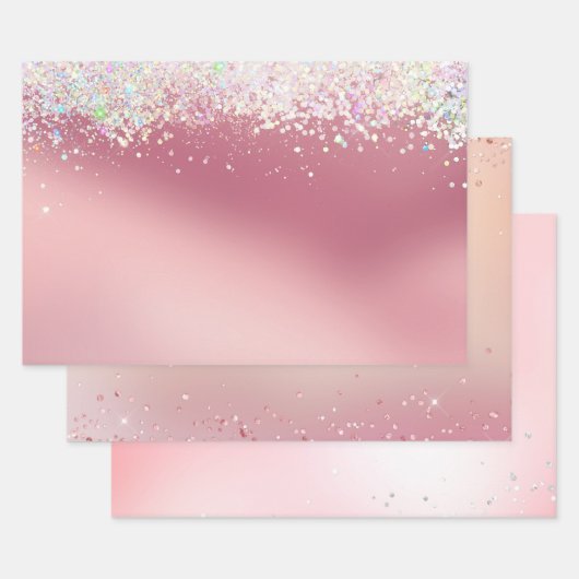 Feuille De Papier Cadeau Pink Silver Sparkle Confetti Christmas (Lot)