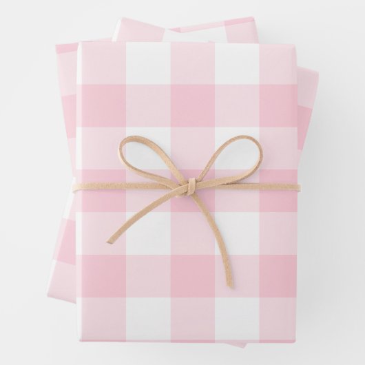 Feuille De Papier Cadeau Pink White En vichy Vérifier Plat (En situation)