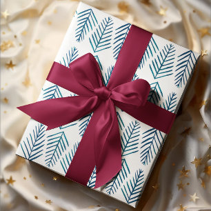 Feuille De Papier Cadeau Pins d'aquarelle - turquoise foncé