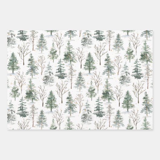 Feuille De Papier Cadeau Pins d'hiver rustique Noël de forêt (Devant)