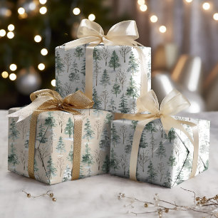 Feuille De Papier Cadeau Pins d'hiver rustique Noël de forêt