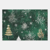 Feuille De Papier Cadeau Pins d'or Silver Snowflakes Hunter Green (Devant 2)