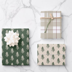 Feuille De Papier Cadeau Pins rustiques et Noël Plaid