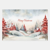 Feuille De Papier Cadeau Pins verts rouges Bois de Noël (Devant)