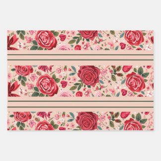 Feuille De Papier Cadeau Pinstripe Pink Roses