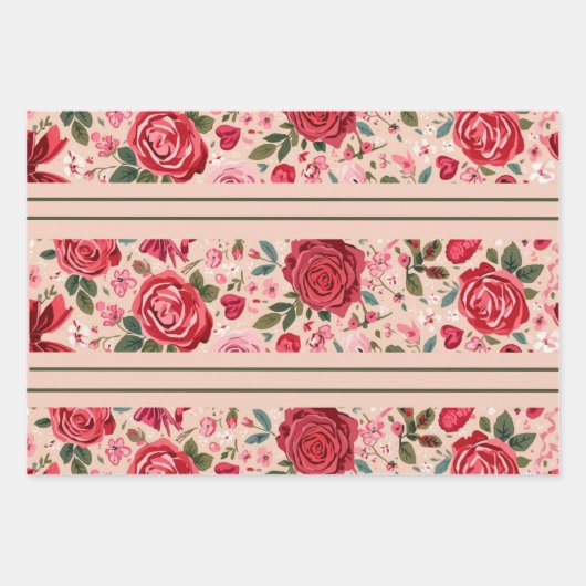 Feuille De Papier Cadeau Pinstripe Pink Roses (Devant)