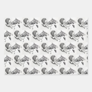 Feuille De Papier Cadeau Pinto Horse et Santa Claus