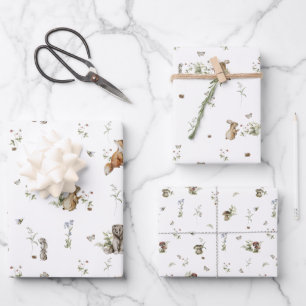 Feuille De Papier Cadeau Pique-nique en forêt   Baby Shower Animaux de la F