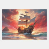 Feuille De Papier Cadeau Pirate Anniversaire Cadeau 3 Différent (Devant 3)