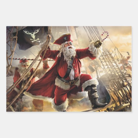 Feuille De Papier Cadeau Pirate Père Noël (Devant)