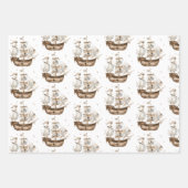 Feuille De Papier Cadeau Pirate Ship Brown thème nautique Anniversaire (Devant)