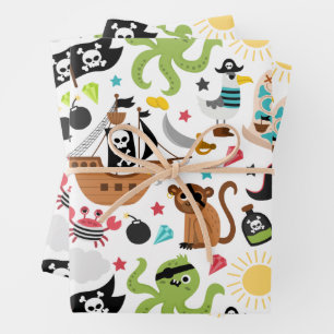 Feuille De Papier Cadeau Pirate Ship Trésor Anniversaire Fête