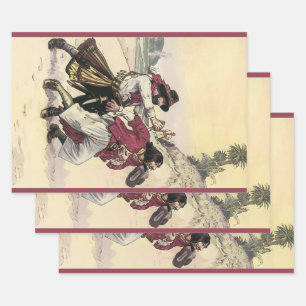 Feuille De Papier Cadeau Pirates Vintage, Duel jusqu'à la mort sur la plage