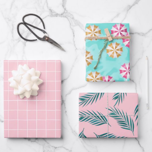 Feuille De Papier Cadeau Piscine tropicale rose (Recto)