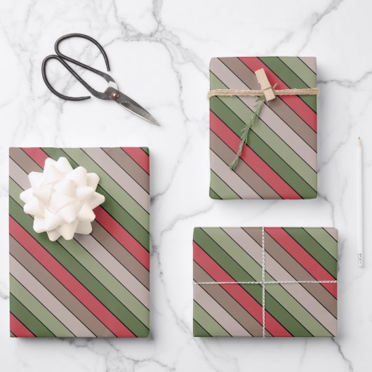 Feuille De Papier Cadeau Pistachio Coquille verte Rouge Brown rayures (Recto)