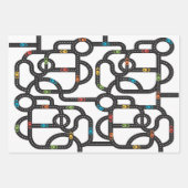 Feuille De Papier Cadeau Piste de course Garçons Anniversaire Blanc (Devant 2)