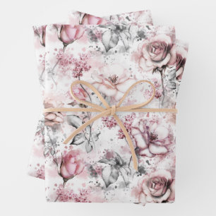 Feuille De Papier Cadeau Pivoine et Roses Fantaisistes