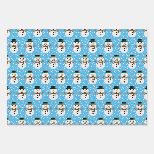 Feuille De Papier Cadeau Pixel Art SNOWMAN (Devant 3)