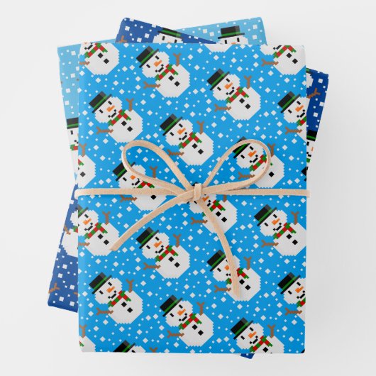 Feuille De Papier Cadeau Pixel Art SNOWMAN (En situation)