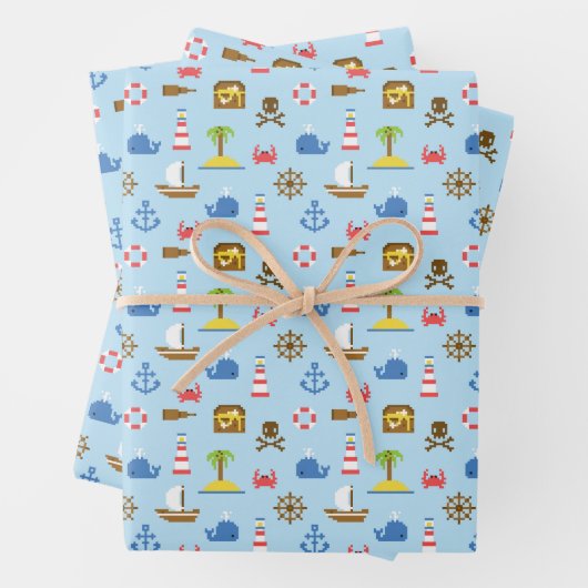 Feuille De Papier Cadeau Pixel Sea Art Motif (En situation)