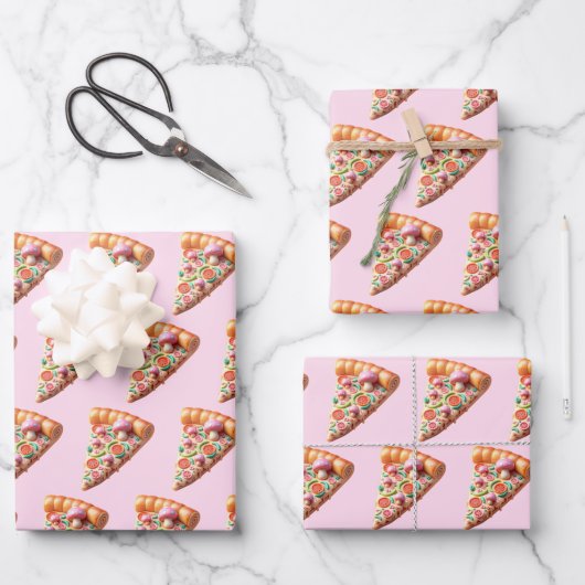 Feuille De Papier Cadeau Pizza aux champignons roses Whimsical (Recto)