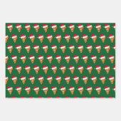 Feuille De Papier Cadeau Pizzas de Noël mignonnes en Santa Hats Vert (Devant 3)