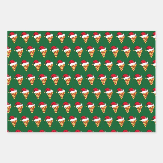 Feuille De Papier Cadeau Pizzas de Noël mignonnes en Santa Hats Vert (Devant)