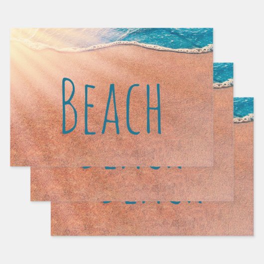 Feuille De Papier Cadeau Plage Bleu Bleu Océan Vague Découpage (Lot)