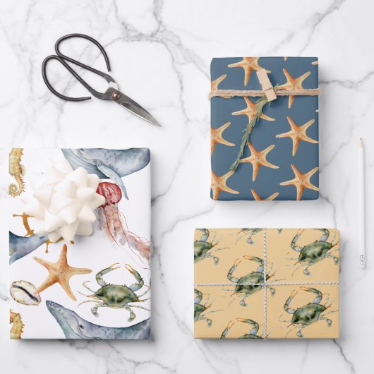 Feuille De Papier Cadeau Plage Côtière, Nautique Conception (Recto)