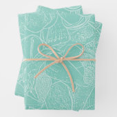 Feuille De Papier Cadeau Plage côtière Sea Shell Turquoise Vert Blanc Décou (En situation)