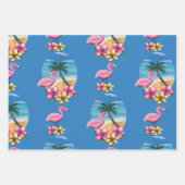 Feuille De Papier Cadeau Plage de Flamant rose tropical, palmier et fleurs (Devant 3)