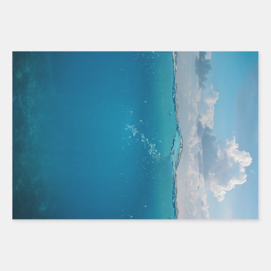 Feuille De Papier Cadeau Plage d'eau de mer Bleue (Devant 3)