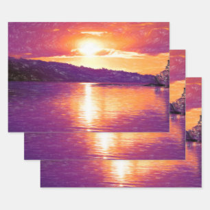 Feuille De Papier Cadeau Plage Sunset Coastal Plage Orange Purple Découpage