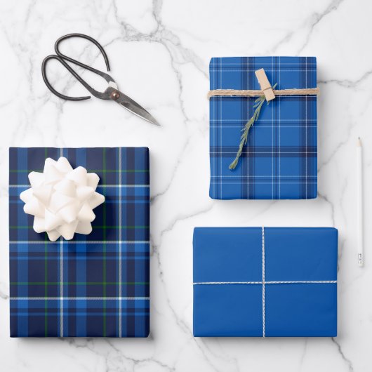 Feuille De Papier Cadeau Plaid bleu, marine et blanc (Recto)