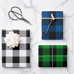 Feuille De Papier Cadeau Plaid Canadiana Blanc Bleu Et Vert Buffalo