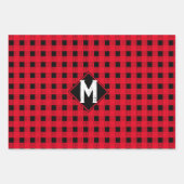 Feuille De Papier Cadeau Plaid classique de buffle rouge et noir Monogramme (Devant 2)