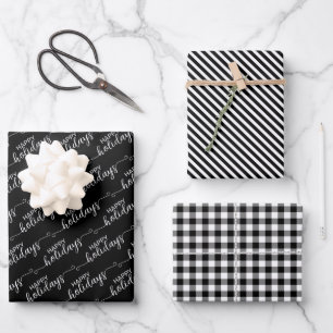 Feuille De Papier Cadeau Plaid Classique Noir Et Blanc