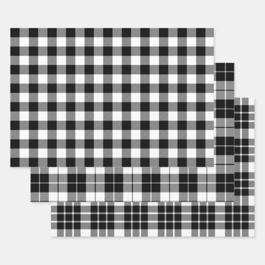 Feuille De Papier Cadeau Plaid de buffle noir et blanc (Lot)