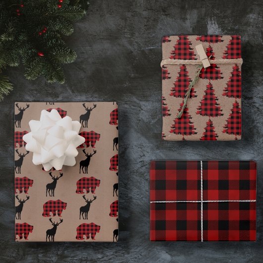Feuille De Papier Cadeau plaid de buffle rouge + cadeau de noël de boisé kr