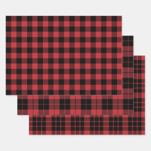 Feuille De Papier Cadeau Plaid de buffle rouge foncé et noir