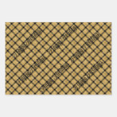 Feuille De Papier Cadeau Plaid en or et noir avec texte de Noël (Devant)