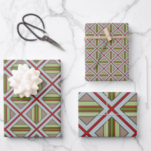 Feuille De Papier Cadeau Plaid en rouge, vert et gris