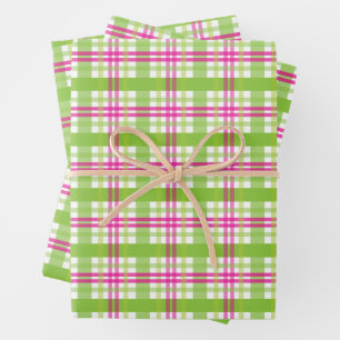 Feuille De Papier Cadeau Plaid rose et vert