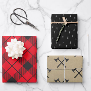 Feuille De Papier Cadeau Plaid rustique de bûcheron Arbre de Noël & Axes