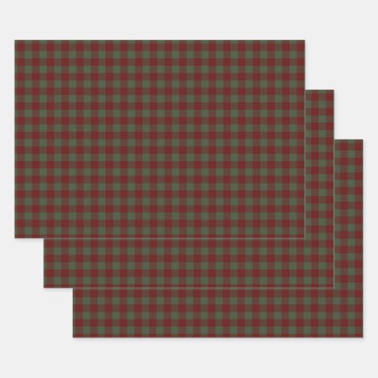 Feuille De Papier Cadeau Plaid vert et rouge (Lot)