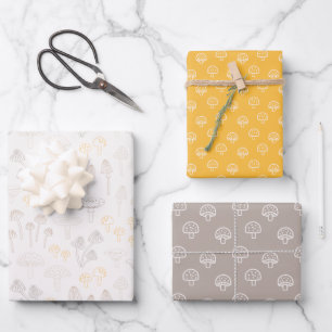 Feuille De Papier Cadeau Plan motif de champignons dans les tons de terre