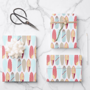 Feuille De Papier Cadeau Planche de surf rouge et bleu rétro cool