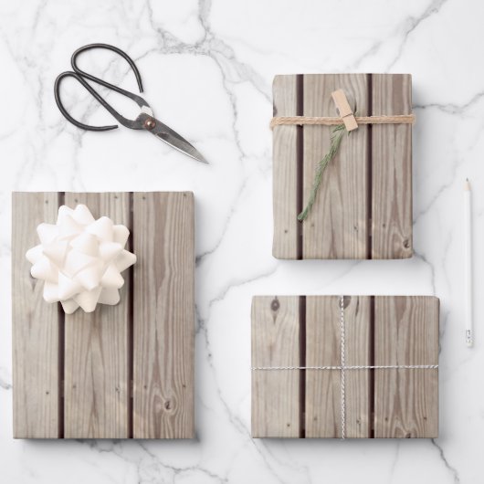 Feuille De Papier Cadeau Planches de bois rustiques (Recto)