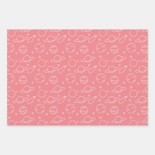 Feuille De Papier Cadeau Planètes spatiales Turquoise Rose Violet Blanc (Devant 3)