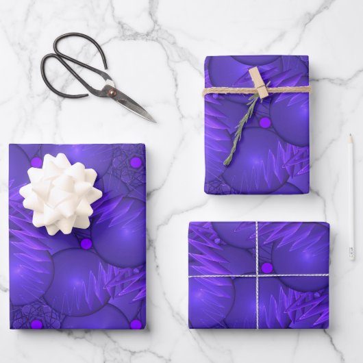 Feuille De Papier Cadeau Planètes violettes et éclairs (Recto)